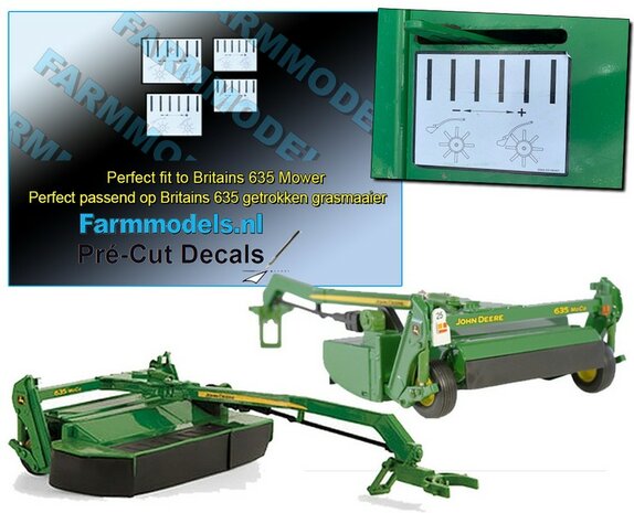 4x Kneus-Intensiviteit afbeelding (John Deere) Grasmaaier - 2x klein 2.9mm hoog + 2x groot 4 mm hoog stickers Pr&eacute;-Cut Decals 1:32 Farmmodels.nl 