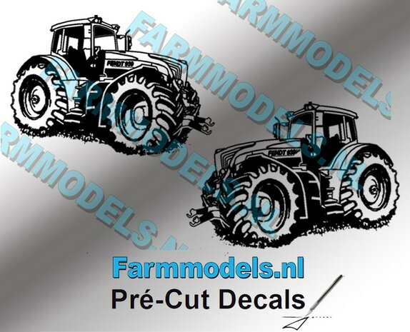 2x afbeelding Fendt Vario 939 Trekker 22 mm hoog ZWART op transparant sticker Pr&eacute;-Cut Decals 1:32 Farmmodels.nl 