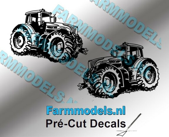 2x afbeelding Fendt Vario 939 Trekker 18 mm hoog ZWART op transparant sticker Pr&eacute;-Cut Decals 1:32 Farmmodels.nl 