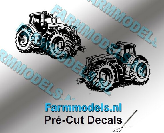 2x afbeelding Fendt Vario 939 Trekker 15 mm hoog ZWART op transparant sticker Pr&eacute;-Cut Decals 1:32 Farmmodels.nl 