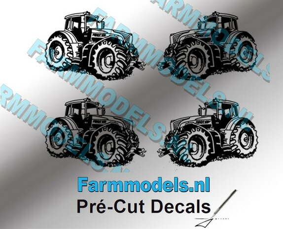 4x afbeelding Fendt Vario 939 Trekker 12 mm hoog ZWART op transparant sticker Pr&eacute;-Cut Decals 1:32 Farmmodels.nl 