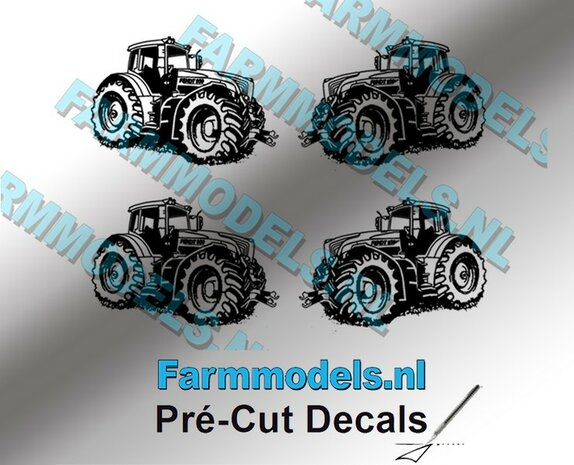 4x afbeelding Fendt Vario 939 Trekker 10 mm hoog ZWART op transparant sticker Pr&eacute;-Cut Decals 1:32 Farmmodels.nl 