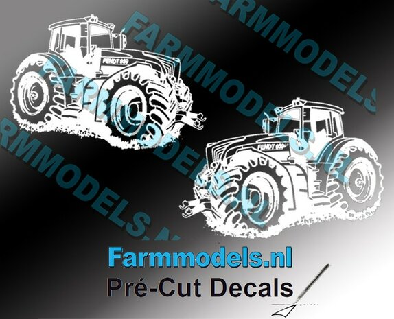 2x afbeelding Fendt Vario 939 Trekker 22 mm hoog WIT op transparant sticker Pr&eacute;-Cut Decals 1:32 Farmmodels.nl 