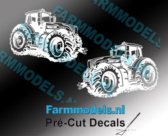 2x afbeelding Fendt Vario 939 Trekker 18 mm hoog WIT op transparant sticker Pr&eacute;-Cut Decals 1:32 Farmmodels.nl 