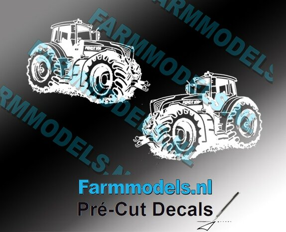 2x afbeelding Fendt Vario 939 Trekker 15 mm hoog WIT op transparant sticker Pr&eacute;-Cut Decals 1:32 Farmmodels.nl 