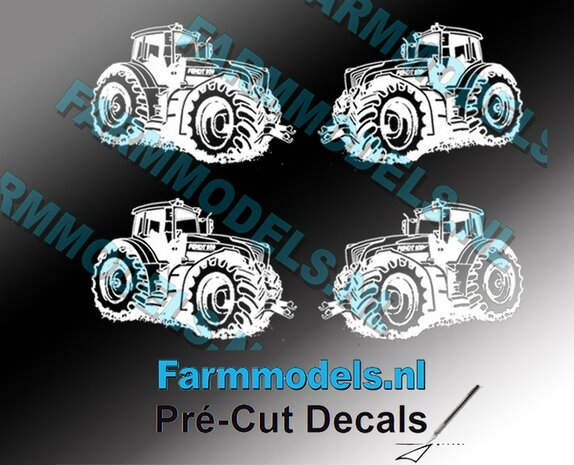 4x afbeelding Fendt Vario 939 Trekker 12 mm hoog WIT op transparant sticker Pr&eacute;-Cut Decals 1:32 Farmmodels.nl 