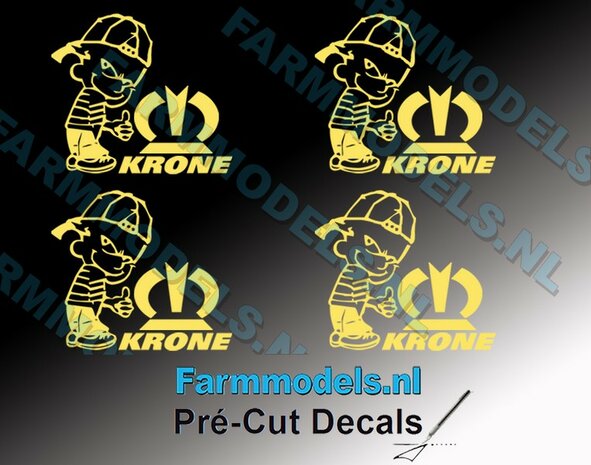 4x Ok&eacute; Calvin 20mm hoog V1 KRONE CREME + KRONE (tekst &amp; logo) KRONE CREME stickers op Transparant Pr&eacute;-Cut Decals 1:32 Farmmodels.nl 