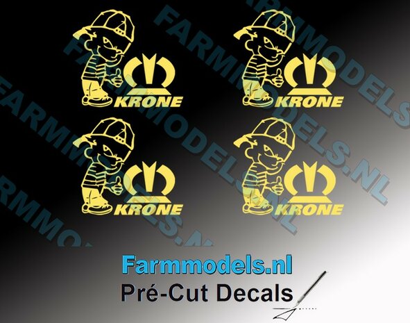 4x Ok&eacute; Calvin 15mm hoog V1 KRONE CREME + KRONE (tekst &amp; logo) KRONE CREME stickers op Transparant Pr&eacute;-Cut Decals 1:32 Farmmodels.nl 