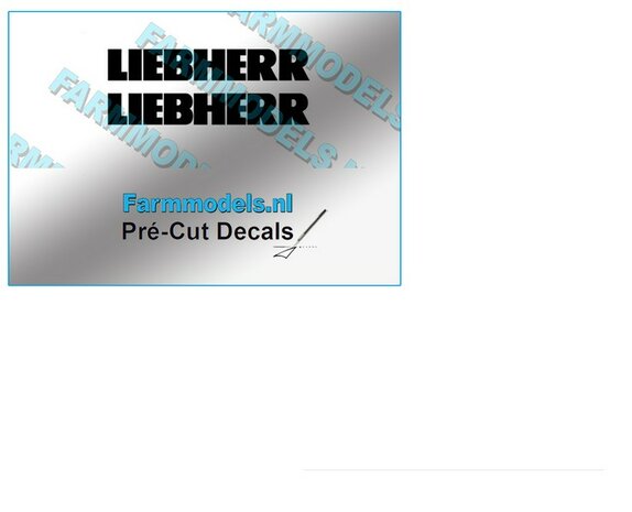2x LIEBHERR stickers ZWART op Transparant 5 mm hoog x 32 mm breed Pr&eacute;-Cut Decals 1:32 Farmmodels.nl 