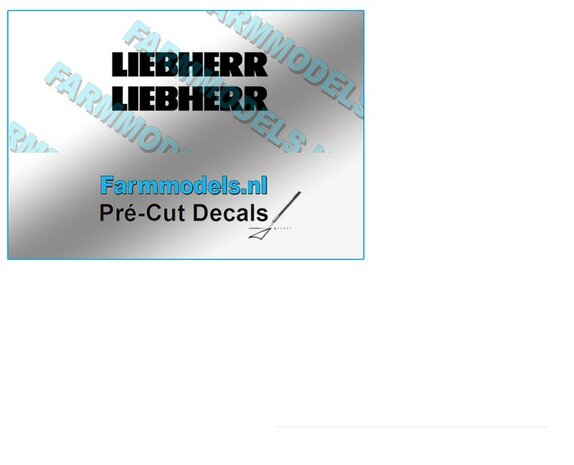 2x LIEBHERR stickers ZWART op Transparant 4 mm hoog x 25.8 mm breed Pr&eacute;-Cut Decals 1:32 Farmmodels.nl 