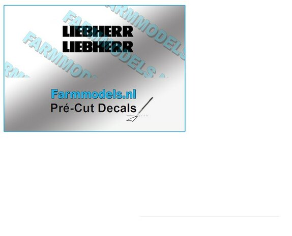 2x LIEBHERR stickers ZWART op Transparant 3 mm hoog x 19.2 mm breed Pr&eacute;-Cut Decals 1:32 Farmmodels.nl 