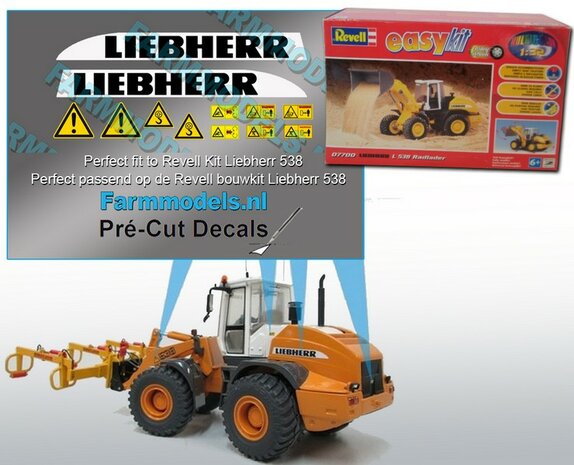 LIEBHERR stickersset t.b.v. o.a. LIEBHERR shovel Revell kit, gemaakt op Transparante stickerfolie Pr&eacute;-Cut Decals 1:32 Farmmodels.nl 