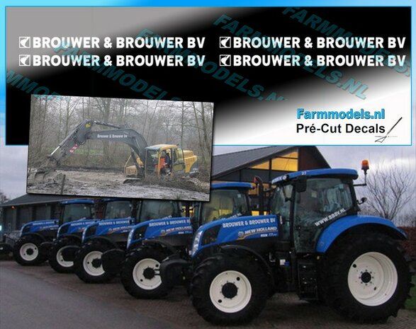 4x logo &amp; BROUWER &amp; BROUWER stickers WIT op Transparant 4mm hoog Pr&eacute;-Cut Decals 1:32 Farmmodels.nl 
