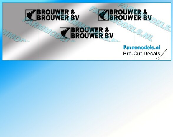 3x logo &amp; BROUWER &amp; BROUWER (onder elkaar) stickers ZWART op Transparant 8mm hoog Pr&eacute;-Cut Decals 1:32 Farmmodels.nl 