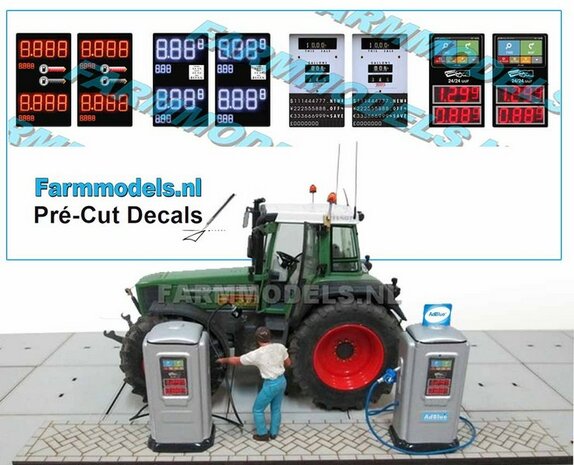 8x Dieselpomp afbeelding  stickers 10.5 x 17.3 mm Pr&eacute;-Cut Decals 1:32 Farmmodels.nl