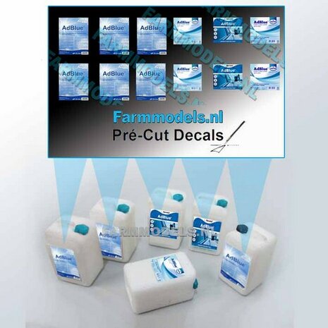 5x WITTE (ADBLUE) vaten 20 liter + 5x Losse doppen, geleverd incl. Pr&eacute;-Cut Decals Adblue 1:32