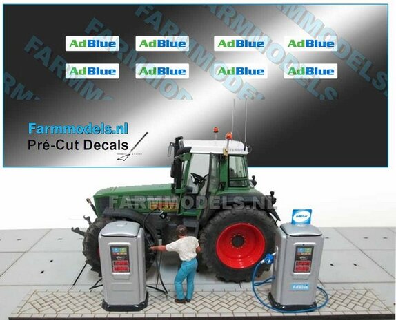 8x Adblue (tekst GROEN/ BLAUW) stickers 6 mm hoog Pr&eacute;-Cut Decals 1:32 Farmmodels.nl