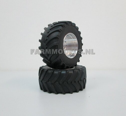 &Oslash; 61 x 25 mm: CASE IH 1455 &amp; IH WIKING: 2x Brede Banden + ALUMINIUM velgen BLANK geleverd 1:32 Farmmodels Custom Line Series 