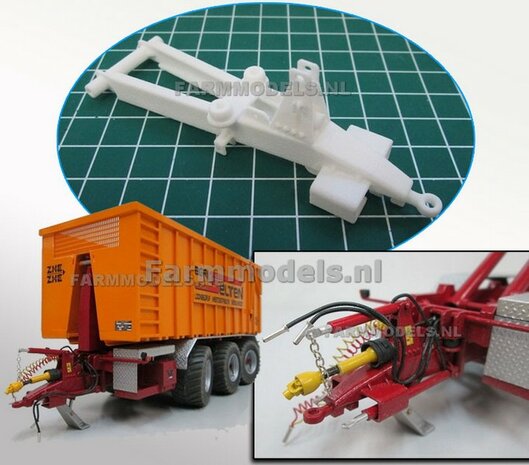 Gedetaileerde dissel + top-trek-bok + Aftakas aansluiting t.b.v. Hydro pomp unit op dissel en beschermplaten t.b.v. stuurcilinders (o.a. geschikt voor Jan Veenhuis Machines modellen) 1:32