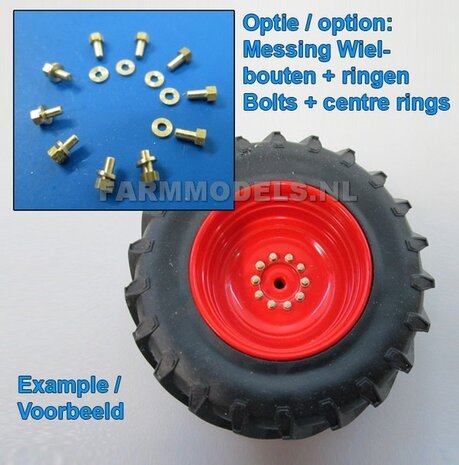 Brede banden &Oslash; 47.5 mm + aluminium velgen achteras, o.a. geschikt voor de Claas Jaguar 860 &amp; 870 van Wiking 1:32             