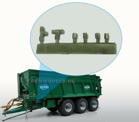 4x Hydraulische koppelingen en 2x T-stukkken geschikt voor hydroliekslang van &Oslash; 0.5 mm t/m &Oslash; 0.8 mm set nr. 03  1:32    Artisan32 Itemnr.:  04580                  