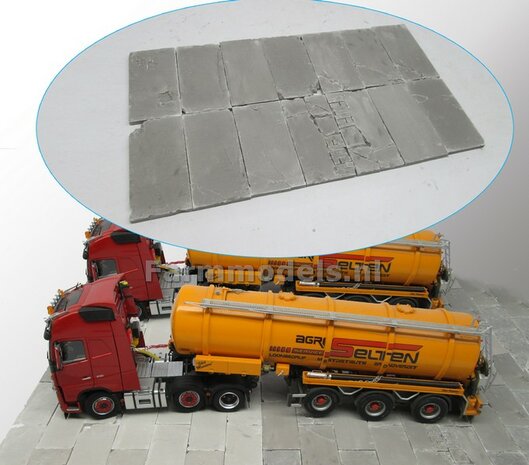 14x Beton platen, afm. 35mm x 70mm x 4 mm hoog Beton Grijs, zeer gedetaileerd 1:32 (23390) Juweela                         