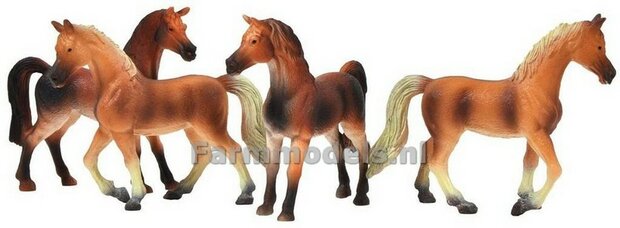 Paarden 4 stuks, set bestaat uit 2x blonde en 2 bruine paarden 1:32 Kids Globe 570013