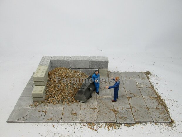 4x Betonblokken t.b.v. Sleufsilo, keerwanden of sorteervakken 1:32 Beton gedetaileerd Juweela (23410)