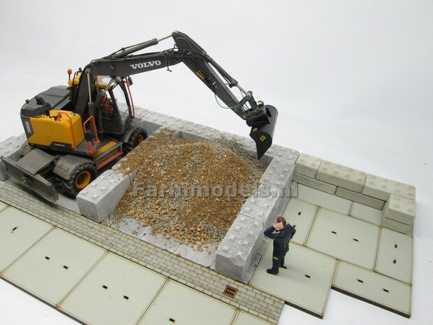 20x Beton platen, afm. 35mm x 35mm x 4 mm hoog Beton Grijs, zeer gedetaileerd 1:32 (23389) Juweela                         