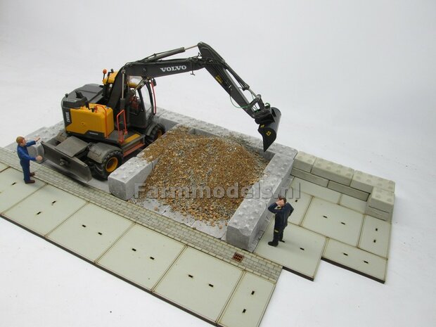 20x Beton platen, afm. 35mm x 35mm x 4 mm hoog Beton Grijs, zeer gedetaileerd 1:32 (23389) Juweela                         