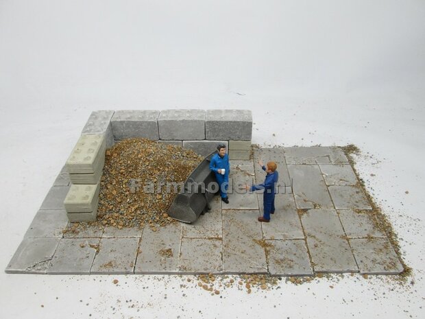 20x Beton platen, afm. 35mm x 35mm x 4 mm hoog Beton Grijs, zeer gedetaileerd 1:32 (23389) Juweela                         