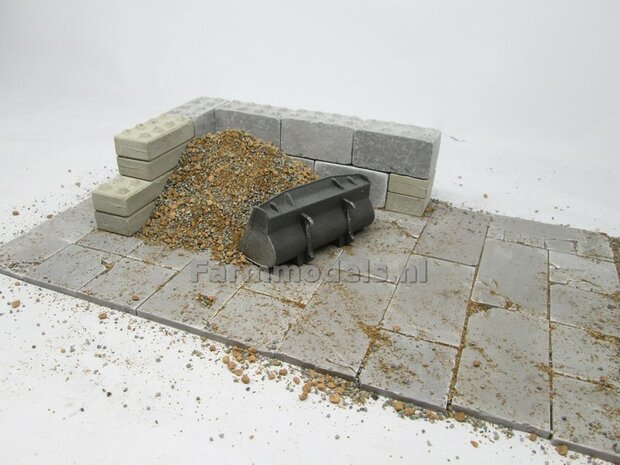 14x Beton platen, afm. 35mm x 70mm x 4 mm hoog Beton Grijs, zeer gedetaileerd 1:32 (23390) Juweela                         