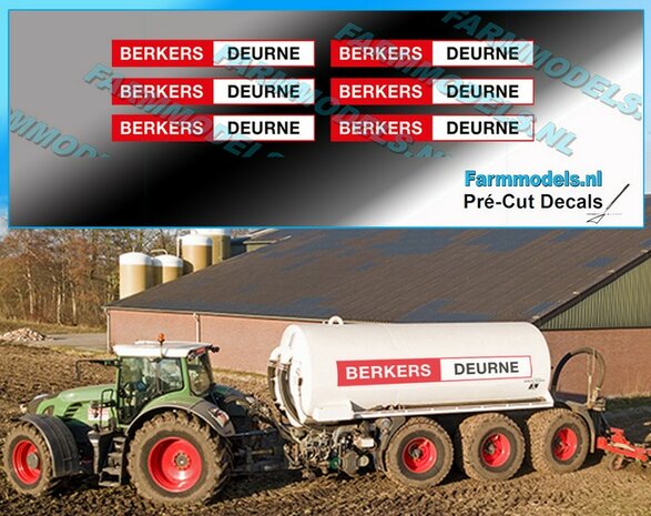 6x BERKERS DEURNE (new logo) stickers 3.6mm hoog x 27.5 mm lang Pr&eacute;-Cut Decals 1:32 Farmmodels.nl 
