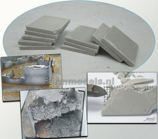 10x Staalbetonplaten, afm. 35 x 35mm, voorzien van betonstaal kern, event. ook als stelcon- of grondplaten te gebruiken Beton Grijs 1:32  Juweela 20032                        