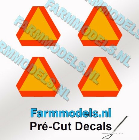 4x Gevarendriehoek 14mm hoog stickers GEEL/ ORANJE met ORANJE/ RODE randen Pr&eacute;-Cut Decals 1:32 Farmmodels.nl