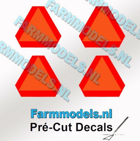 4x Gevarendriehoek 14mm hoog stickers ORANJE met RODE randen Pr&eacute;-Cut Decals 1:32 Farmmodels.nl