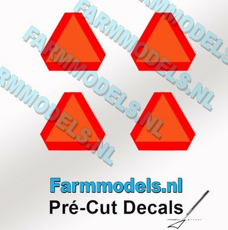 4x Gevarendriehoek 12mm hoog stickers ORANJE met RODE randen Pr&eacute;-Cut Decals 1:32 Farmmodels.nl