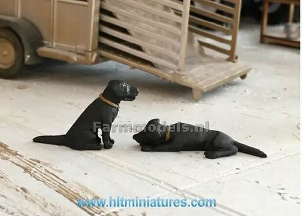 2x Labrador hondjes zwart, 1x zittend en 1x liggend  1:32    FAB19
