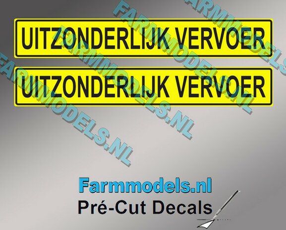 2x UITZONDERLIJK VERVOER sticker 12 mm hoog Pr&eacute;-Cut Decals 1:32 Farmmodels.nl