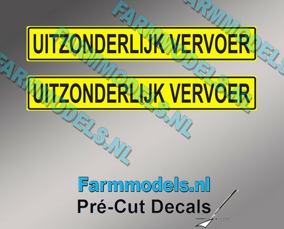2x UITZONDERLIJK VERVOER sticker 10 mm hoog Pr&eacute;-Cut Decals 1:32 Farmmodels.nl