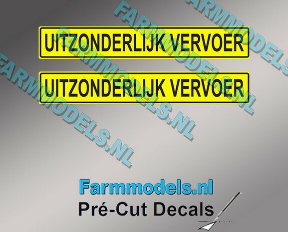 2x UITZONDERLIJK VERVOER sticker 8 mm hoog Pr&eacute;-Cut Decals 1:32 Farmmodels.nl