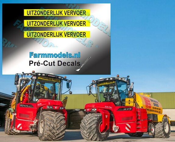3x UITZONDERLIJK VERVOER sticker 4 mm hoog, perfect voor de Claas Vista cabine van o.a. MarGe Models Pr&eacute;-Cut Decals 1:32 Farmmodels.nl