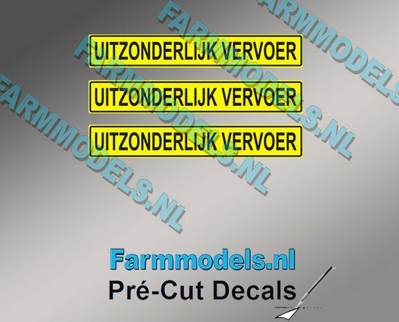 3x UITZONDERLIJK VERVOER sticker 4 mm hoog Pr&eacute;-Cut Decals 1:32 Farmmodels.nl