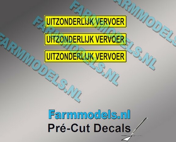 3x UITZONDERLIJK VERVOER sticker 3 mm hoog Pr&eacute;-Cut Decals 1:32 Farmmodels.nl