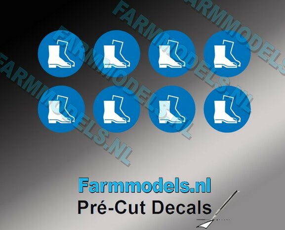 8x Veiligheidsschoenen bescherming verplicht afbeelding &Oslash; 9,9mm Pr&eacute;-Cut Decals 1:32 Farmmodels.nl
