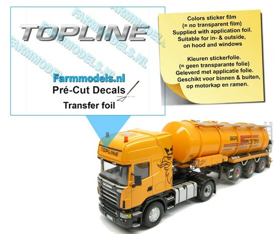 TOPLINE uit ZILVER FOLIE (Transferfolie) bedrukt en gesneden, 5.5 mm x 46 mm sticker via applicatie folie aan te brengen