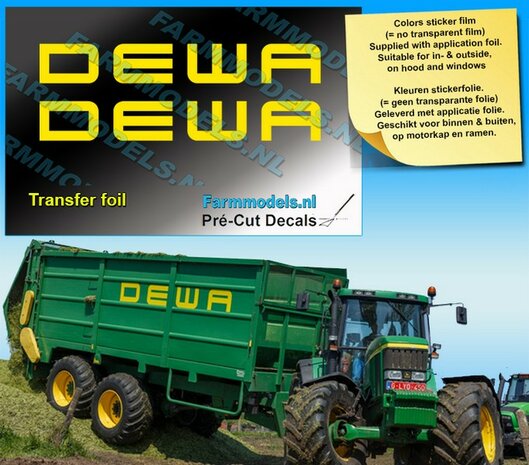 2x DEWA (new logo) 10 mm x 71.66 mm BANANA GELE FOLIE (Transferfolie), voorgesneden sticker via applicatie folie aan te brengen  1:32  Farmmodels.nl