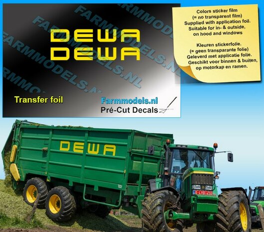2x DEWA (new logo) 5 mm x 35.8 mm BANANA GELE FOLIE (Transferfolie),  voorgesneden sticker via applicatie folie aan te brengen  1:32  Farmmodels.nl