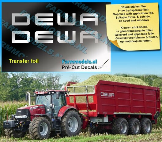 2x DEWA (new logo) 10 mm x 71.66 mm ZILVERGRIJZE FOLIE (Transferfolie), voorgesneden sticker via applicatie folie aan te brengen  1:32  Farmmodels.nl