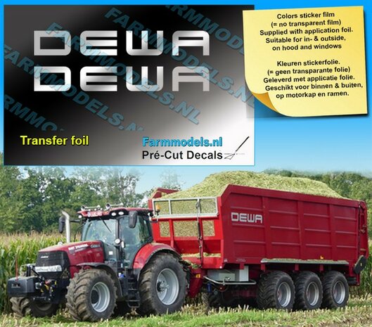 2x DEWA (new logo) 8 mm x 57.3 mm ZILVERGRIJZE FOLIE (Transferfolie),  voorgesneden sticker via applicatie folie aan te brengen  1:32  Farmmodels.nl